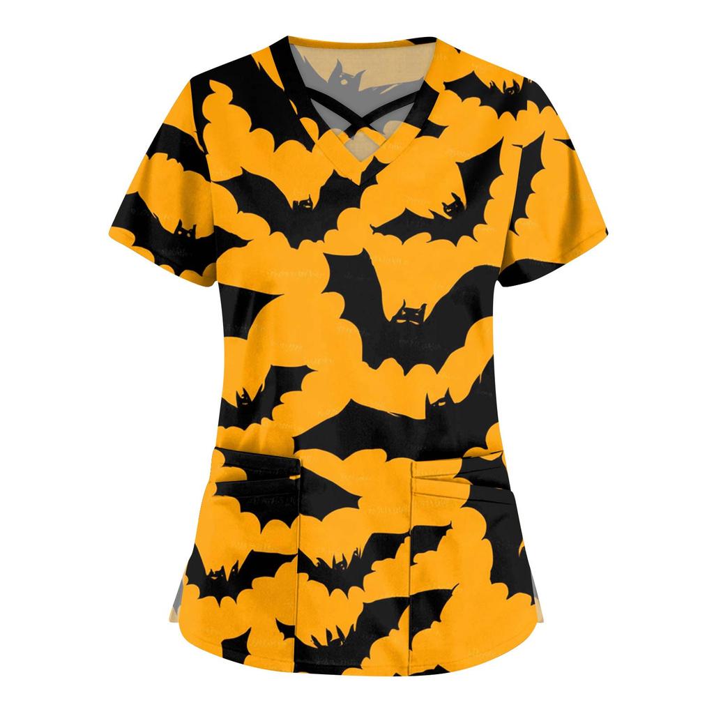 Dámská móda Overaly s výstřihem do V a krátkým rukávem Top s potiskem Halloweenu Oblečení