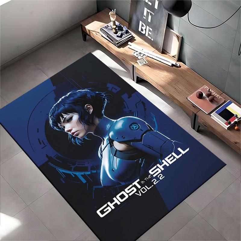 Area Rug, Ghost in the Shell Motoko Blue Cyborg Vol 2 Minimal Anime Poster, Living Room Decor, Non-Slip Mat
