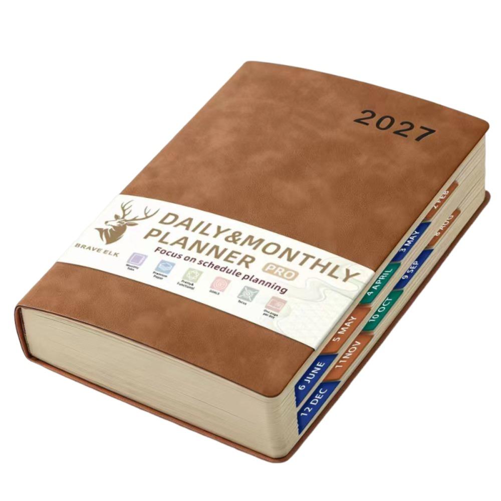 12 Months 2027 Schedule Planner Notepad Wear-resistant Office Work Planner Student Brown