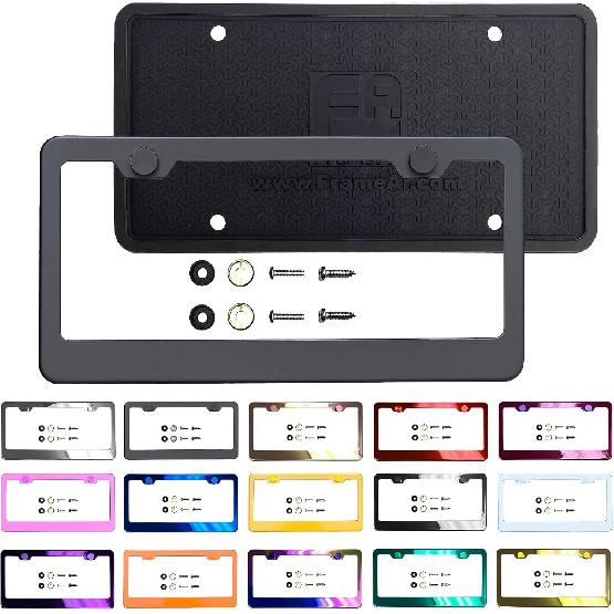 

T304 Stainless Steel License Plate Frame Black Chrome Gun Metal Gray Electroplating Universal Fit Aluminum Screw On Cap Cover, Rust Proof Stainless матовий чорний колір