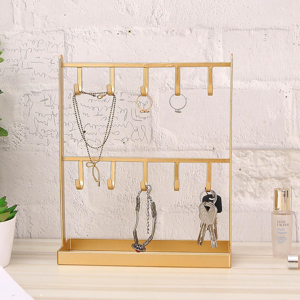 Jewelry Display Organizer Stand Hooks Golden Iron Display Rack for Necklace Hair Accessories
