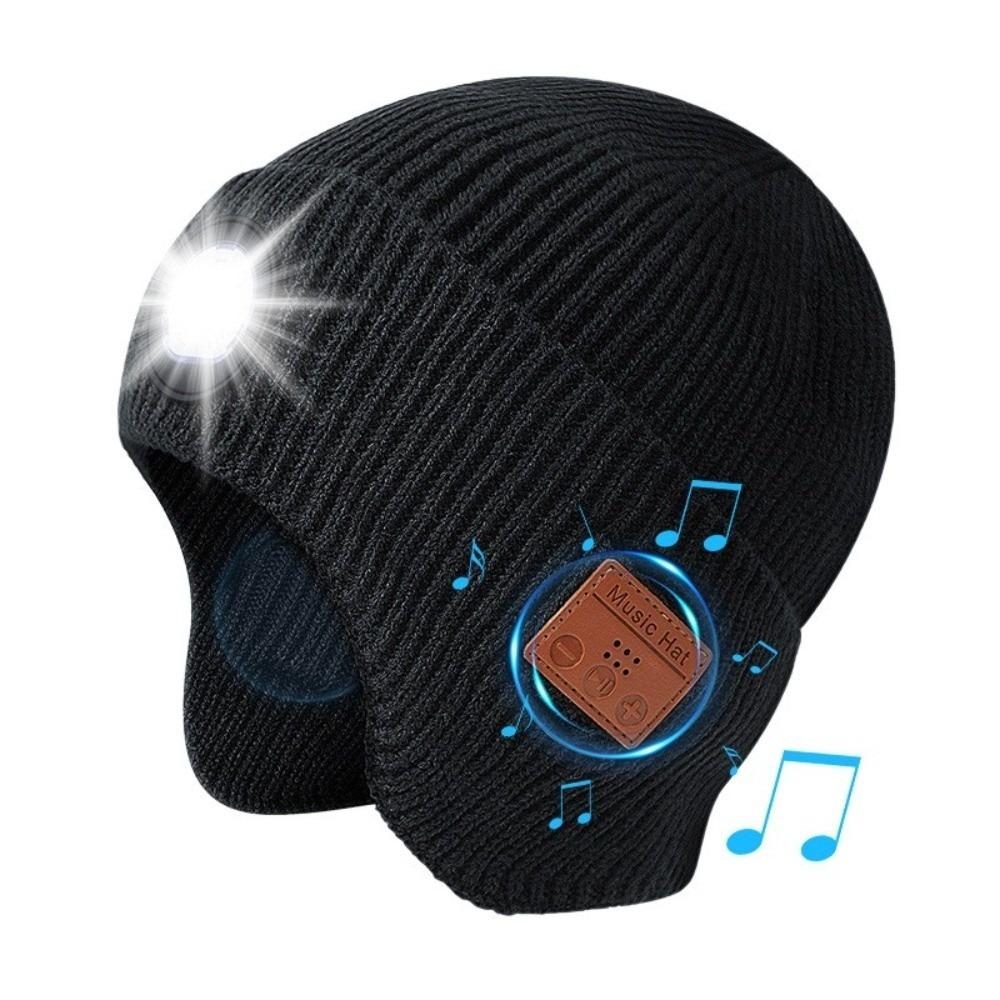 USB-wiederaufladbare LED-Beanie mit integriertem Lautsprecher und Mikrofon, abnehmbare smarte Bluetooth-Mütze, dreistufige Beleuchtung, Strickmütze