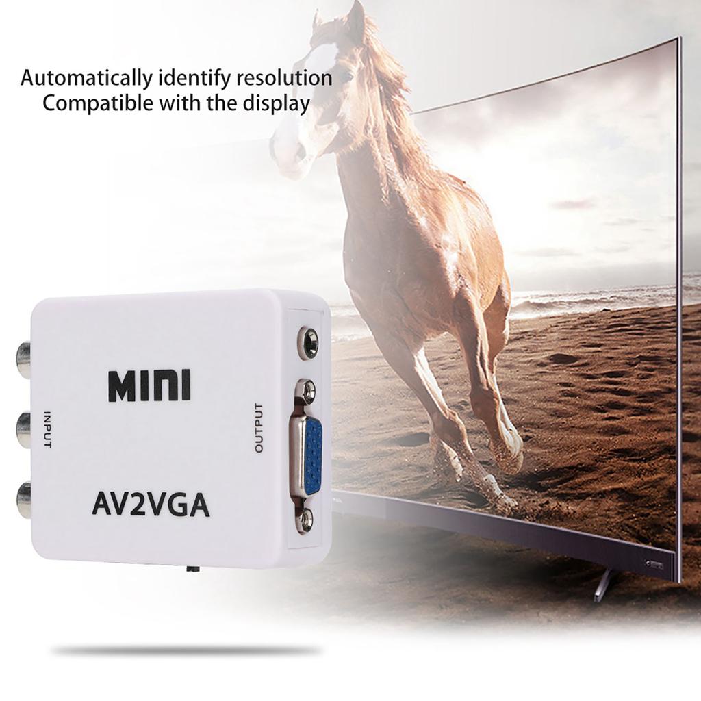480P Mini Composite AV to VGA Adapter TV Set Top Box Audio Video Converter (White)