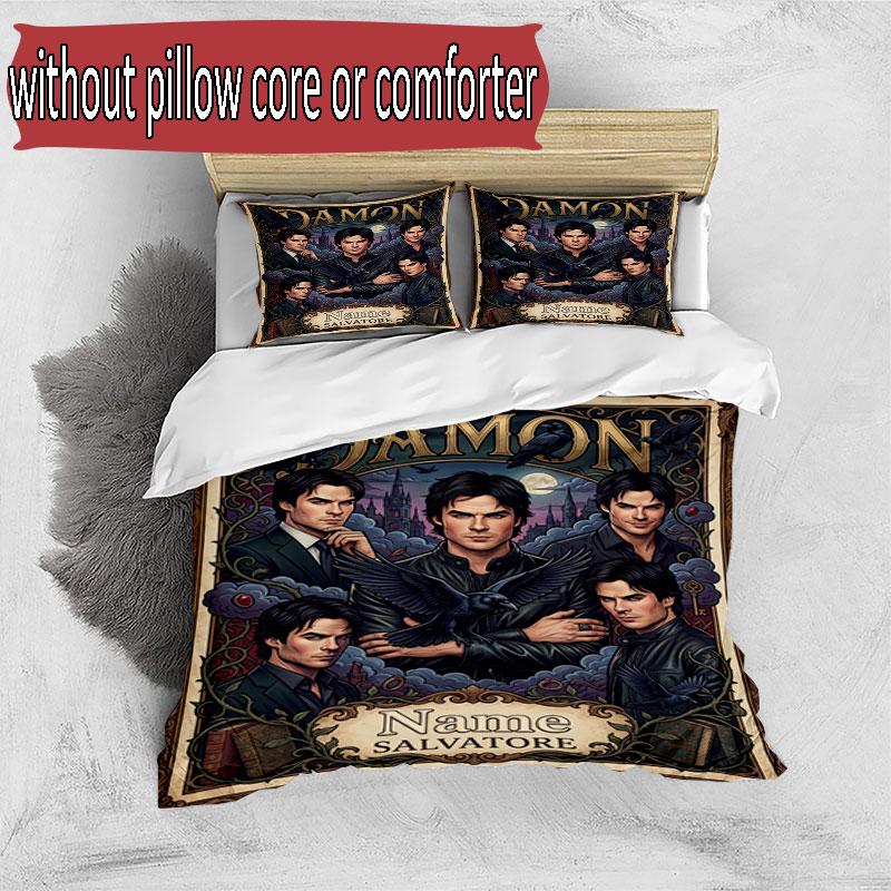 3-teiliges Bettbezug-Set (1 * Bettbezug + 2 * Kissenbezug, ohne Kern), Benutzerdefinierter Name Damon Salvatore Muster Bettwäsche-Set, Heim Schlafzimmer Dekor Geschenk