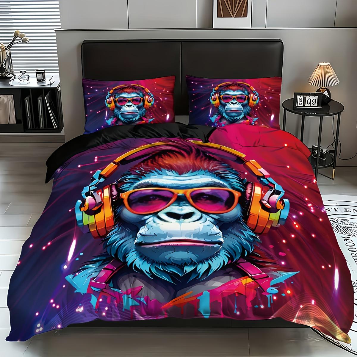 

3Pcs Monkey Element Pattern Duvet Cover Set (1 Duvet Cover + 2 Pillowcases, Coreless), Cool Background Bedding Set, Soft Duvet Cover Set&EU Single(135x200cm)
