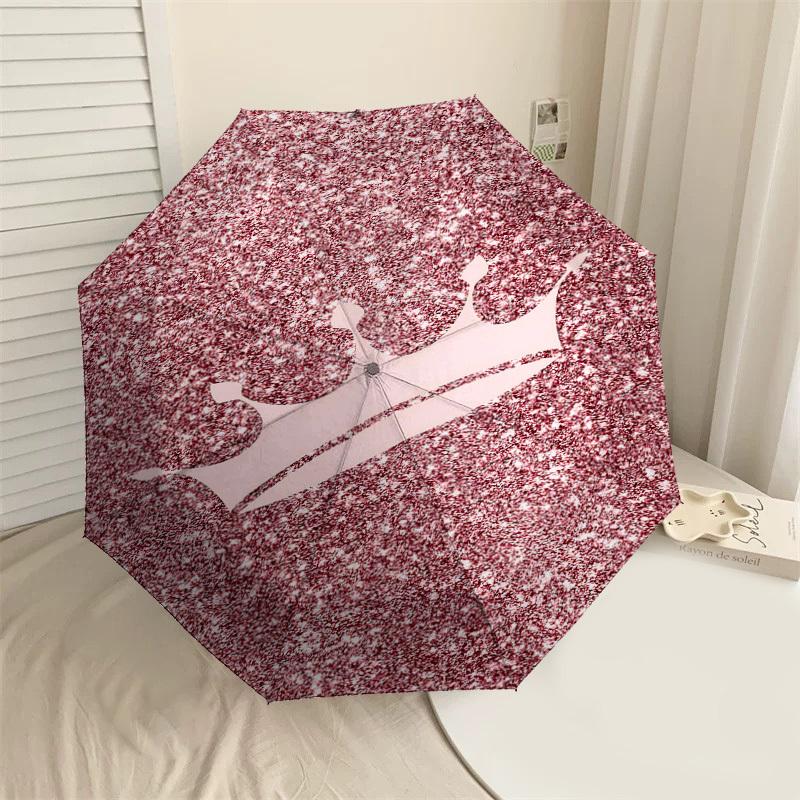 

1pc Crown Glitter Automatic Open/Close Umbrella Compact Folding Umbrella with 8-Rib Shaft for Women/Men, Elegant Birthday1239S