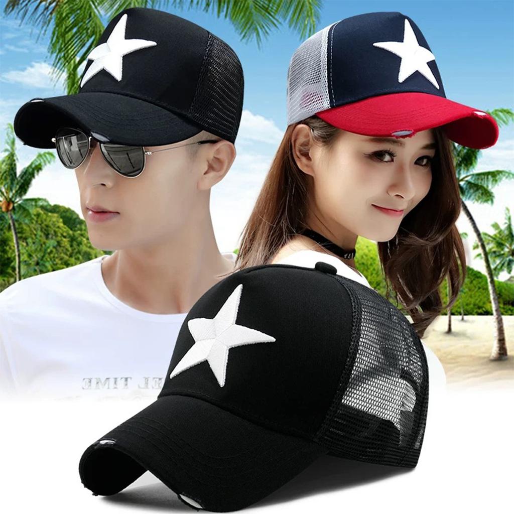 Embroidery Pentagram Color Matching Baseball Cap Men'S And Women'S Mesh Personality Simple And Versatile Truck Hat