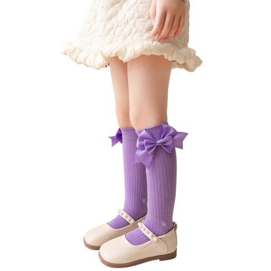 1 Pair Kids Bow Knee High Cotton Socks Cotton Long Socks Adorable Breathable Mid-Calf