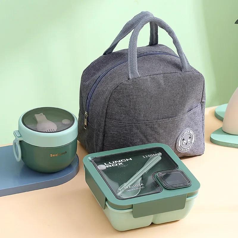 850/1100ML Tragbare Kunststoff-Trennwand Integriertes Kinder-Lunchbox-Set Voll Mikrowellenbeheizbare Lunchbox mit Isolierbeutel