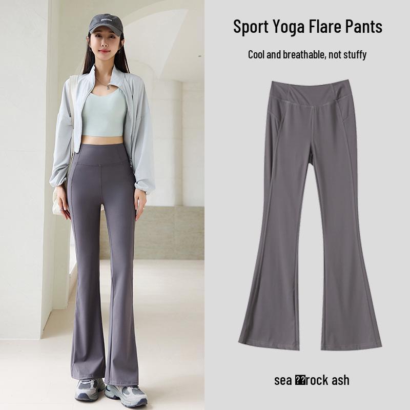 

2024 Женские брюки для йоги с высокой талией и расклешенными штанинами «акула»: Легкий, Удлиненный, Спортивный фитнес для Весны/Лета. L