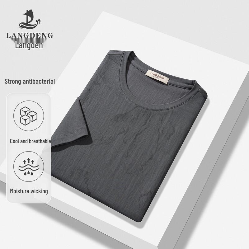 Langdeng Men s Cooling & Antibacterial Embroidered Round Neck T-shirt XL