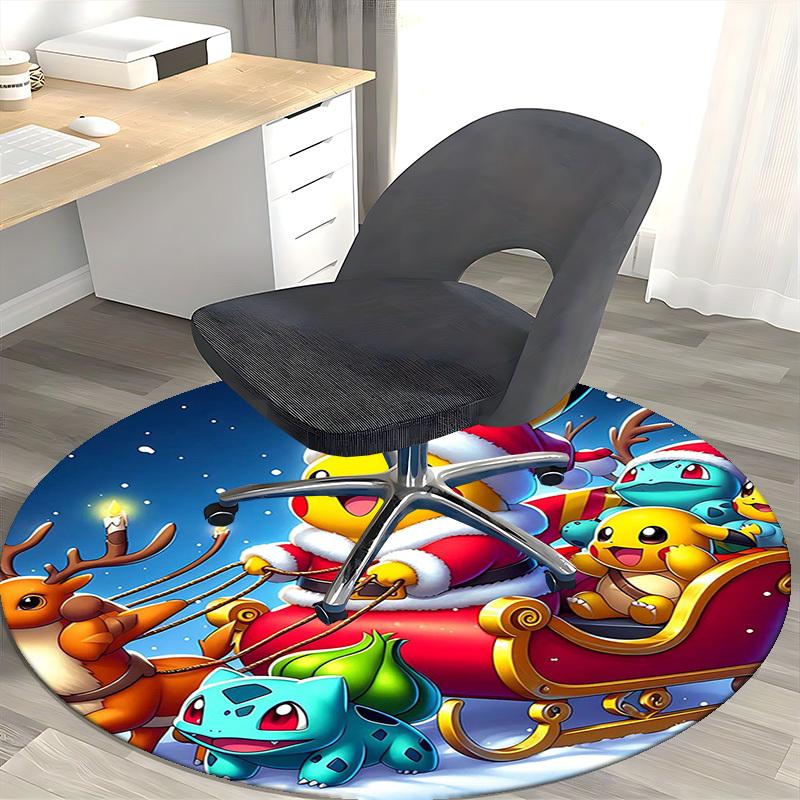 1pc Christmas Pikachu Santa Claus Round Carpet - Anime Design Office Chair Mat, Non-Slip Rug for Home Decor, Living Room