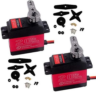 2 Sets Waterproof High Torque DS3218 Digital RC Servo, 20KG 270 Degree Full Metal Gear Servo Motor with 25T Servo Horn for RC Robot Arm Model DIY Baja