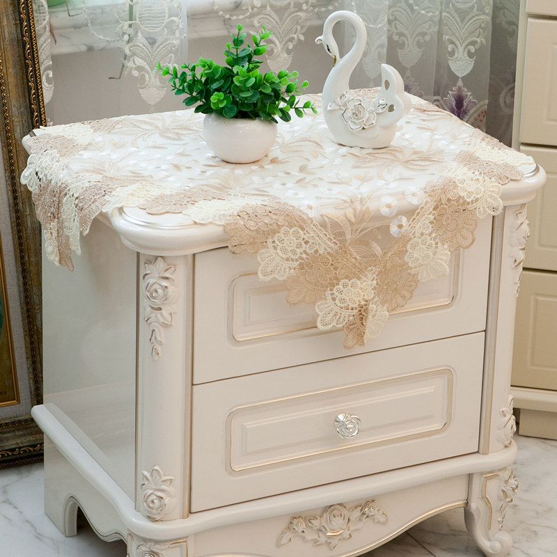 High-End Embroider Bedroom Nightstand Cover Fabric Craft Cover Cloth Embroidered Idyllic European Dust Towel Tablecloth Tablecloth Square Towel