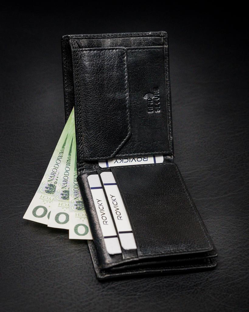 Compact black wallet made of high-quality genuine leather with RFID protection - Rovicky