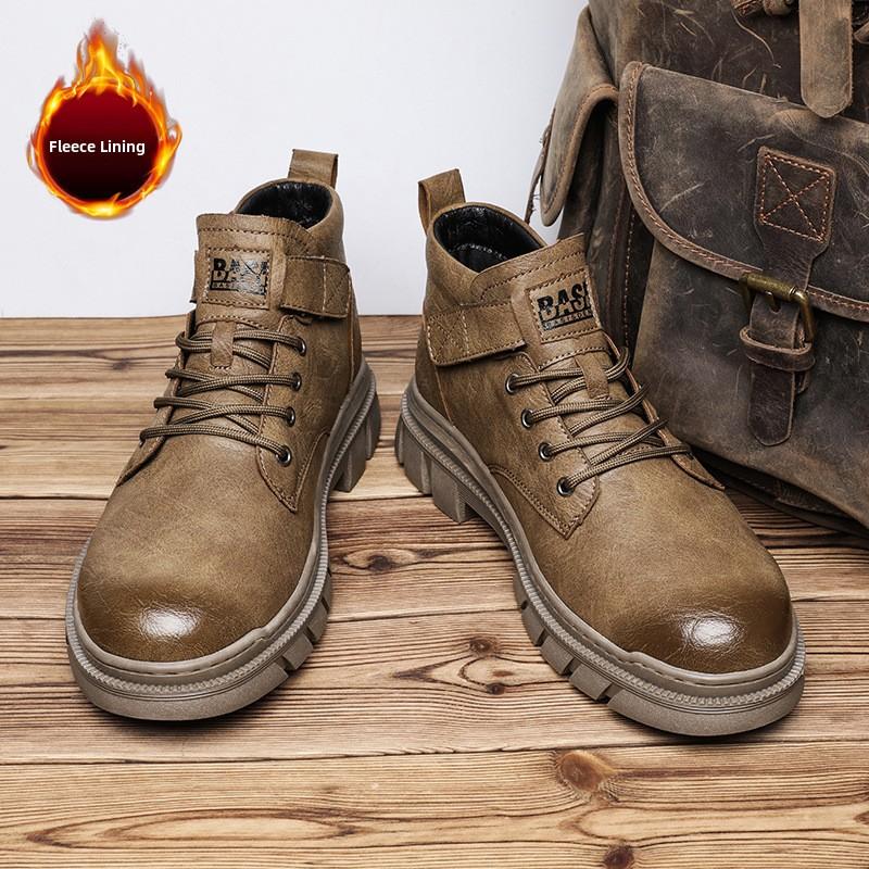 Retro Boots Men's Shoes High Top Casual British Style Winter 2025 New Warm round Toe Rubber Sole PU Leather Shoes