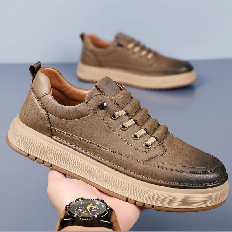 Fashion Luxury Brand Mens Casual Shoes Fashion Leather Antiskid Sneakers Handmade England Style Outdoor Sport Shoes Business Work Shoes