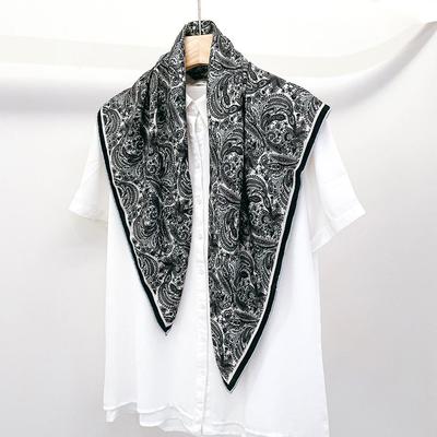 88cm Blue Paisley Silk Wool Square Scarf: Double-Sided Print, Warm Velvet Shawl, Versatile European & American Style.