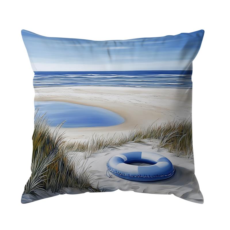 1 Pc Beach Landscape Seaside Bicycle Pattern Throw Pillow Cover Sofa Decoration Car Office Seat Cushion Home Decor 45*45Cm