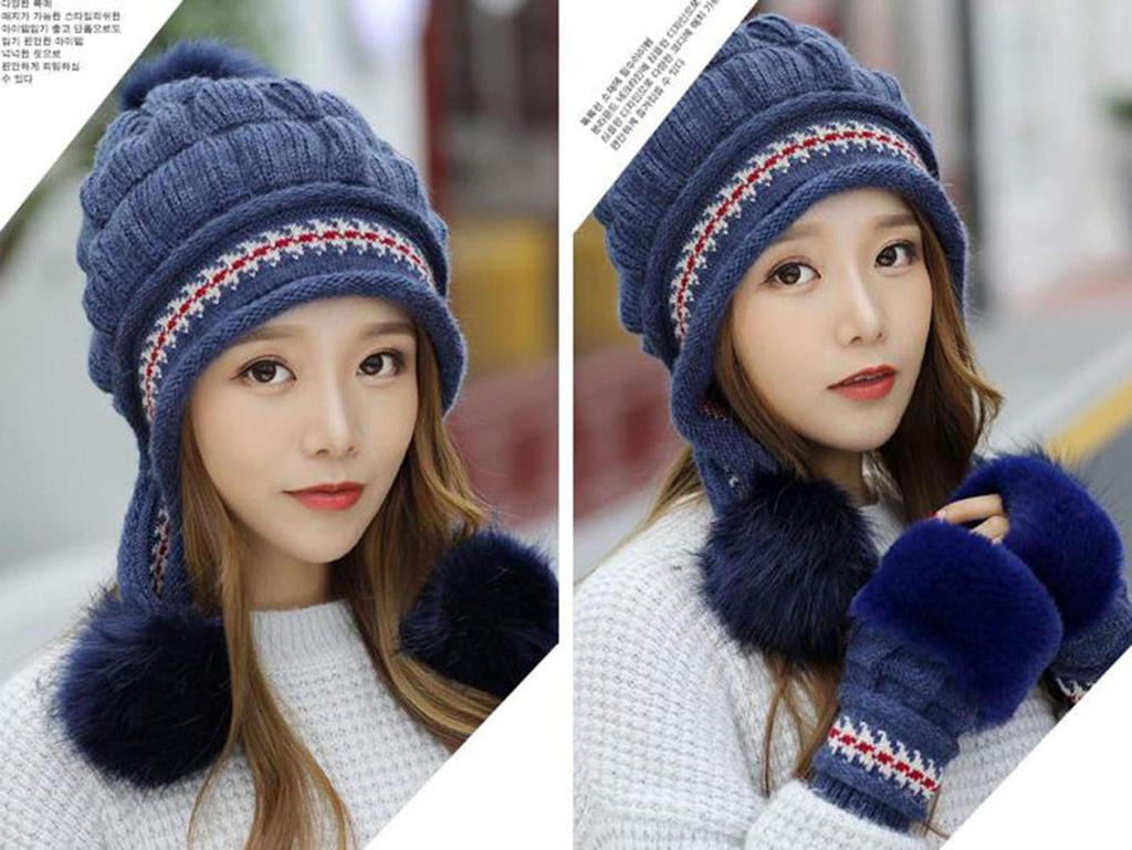 Knit Cable Pom Knit Winter Cold Weather Snow Warm Knit Hat [Gergeous] Women's Hat, Knit, Pom, Gloves, Cap, Wear, Protection, Play, (FREESIZE Navy)