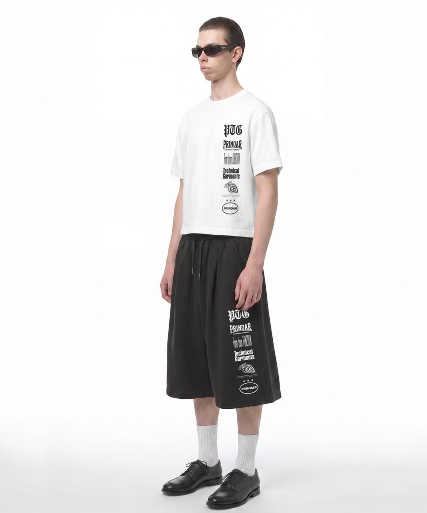 PRINOAR Multi-Logo Semi-Crop Short Sleeve T-Shirt - White