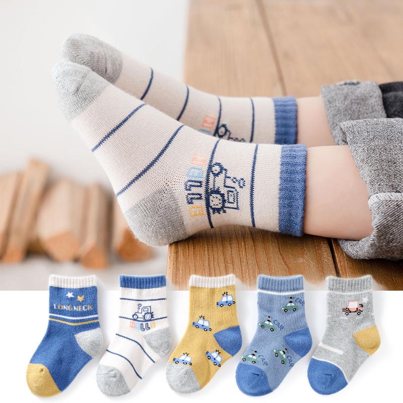 Calzini a mezza gamba con cartoni animati per bambini, stile coreano, per primavera e autunno – Morbida miscela di poliestere e cotone per ragazzi e ragazze