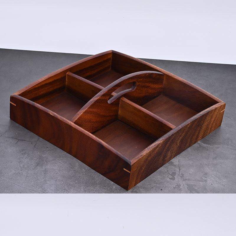 Round Wooden Grid Plate Universal Fruit Gossip Wooden Plate Simple Walnut Plate