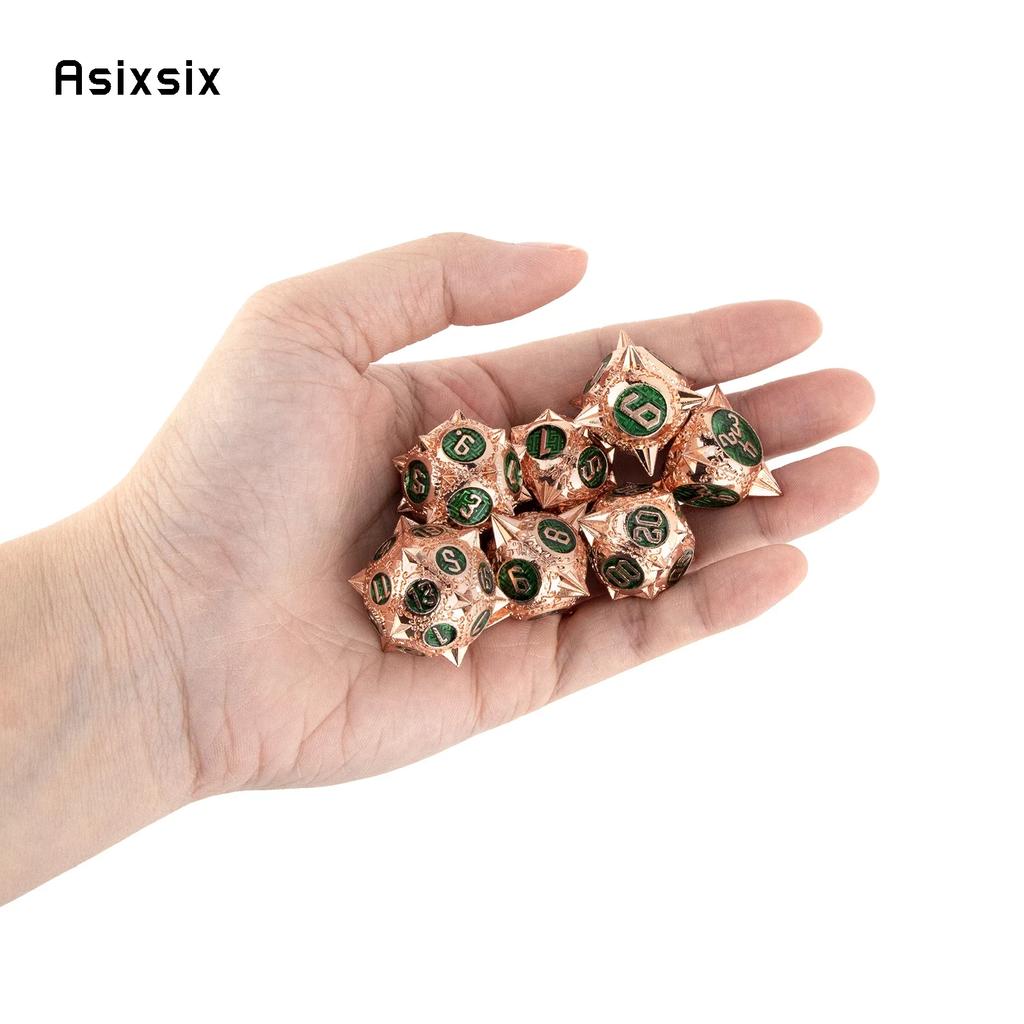 7 Pcs Copper Green Meteor Hammer Metal Dice Solid Metal Polyhedral Dice Set Suitable For Role-Playing Dice PropBoard Game Gift