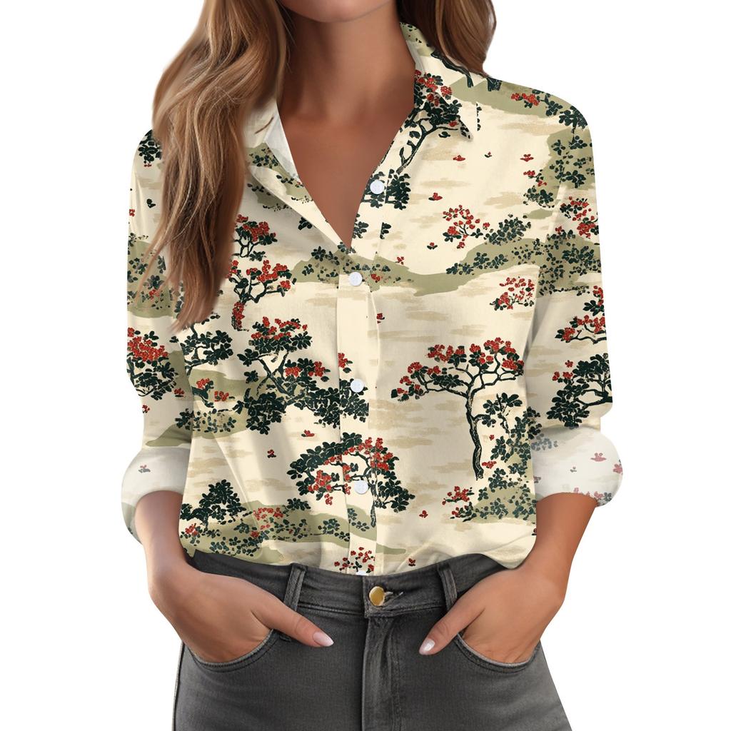 Skjorte for kvinner Bluse med knapp Langermet Uformell Basic skjortekrage Vanlig topp