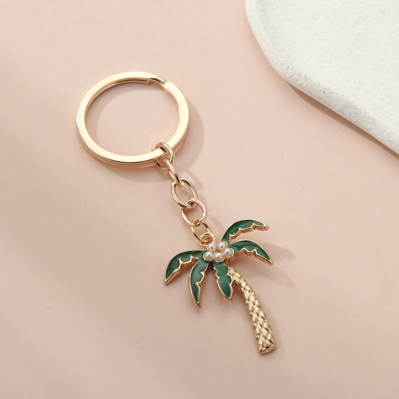 Schattige Email Kokospalm Parelboom Sap Sleutelhangers Souvenir Cadeaus Voor Vrouwen Mannen Handgemaakte Sieraden Tas Bedeltje beige