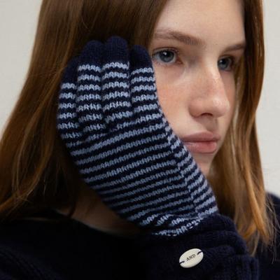 ANDNEEDS Stripe Cashmere Gloves (navy)