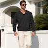 Men Vertical Cable Jacquard Textured V Neck Sweatshirt Ribbed Cuffs Long Sleeve Loose Fit Solid Color Spring Fall Daily Smart Casual Pullover Top