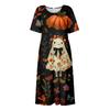 Damen Halloween Bedrucktes Freizeitkleid - Rundhals mit Taschen, Lockere Passform für Damen