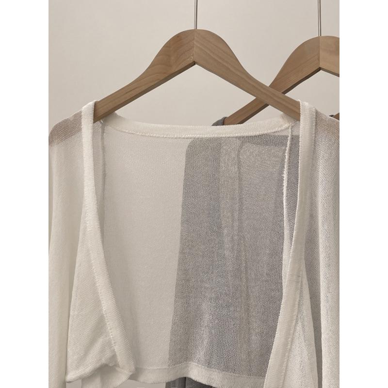 Damen Weißes Eis-Seiden Sonnenschutz-Strickjacke mit Camisole-Kleid - Sommer Dünner Stil, Kleiner Bolero Jacken Überwurf