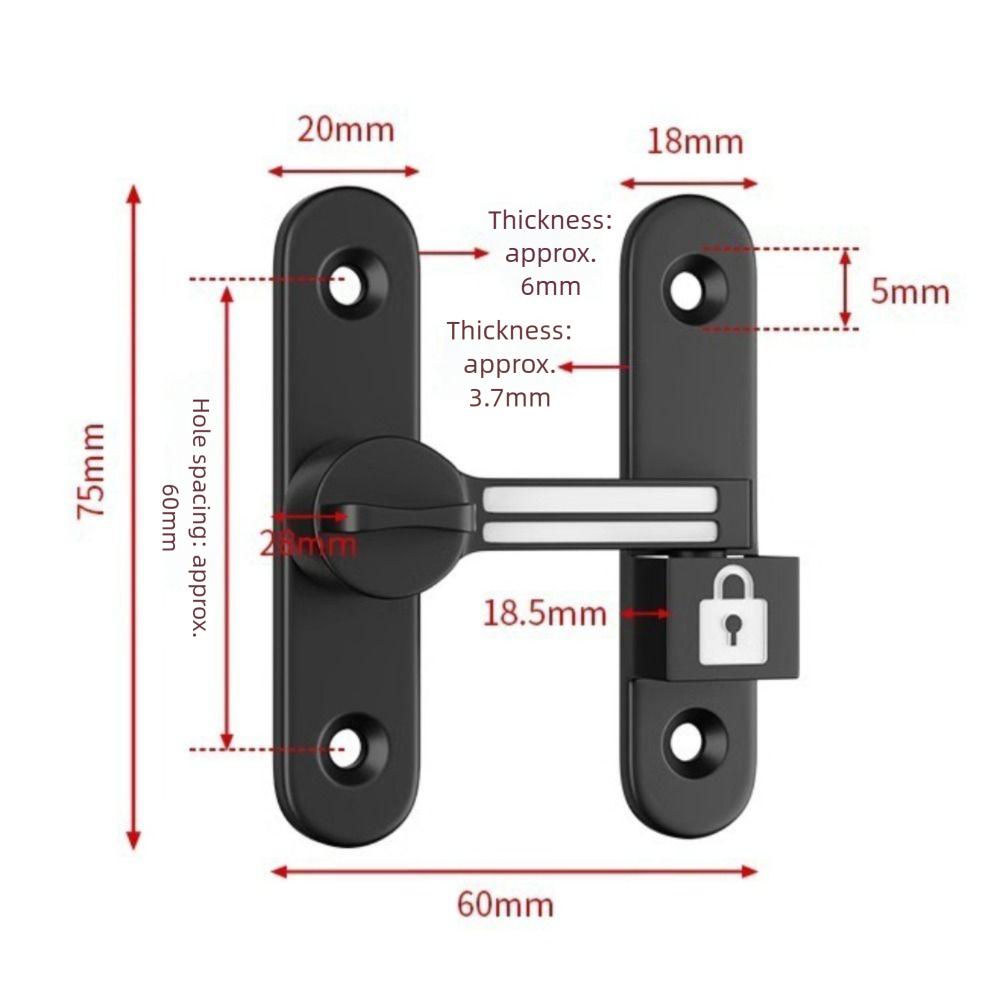 Lysande dörrlås i zinklegering 90/180 graders integritetsskydd Dörrspärr Utan håltagning Inbrottssäkert Skjutdörrslås Beslag