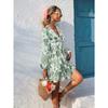 Women's Lace Trim V Neck Floral Print Mini Dress, Long Sleeve Casual Vacation Boho Ruffle Hem Beach Dress for Women