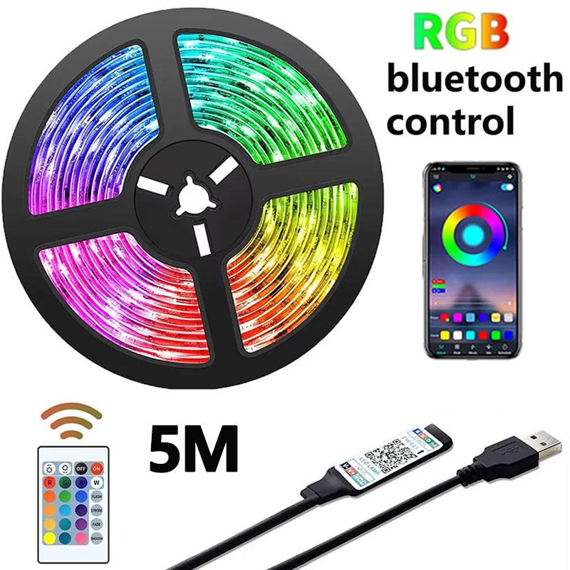 RGB LED Strip Lights TV Backlight Dimmable 1-30M USB 5V Bluetooth and 24Keys Remote Control RGB Lights For Home Party Decoration