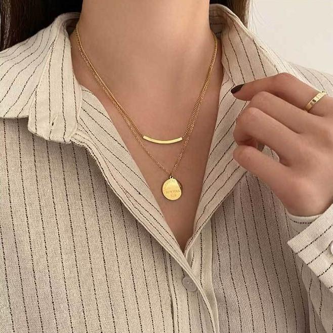 Double Round Card Letter Necklace Women'S Pendant Does Not Fade Versatile Collarbone Premium Durable Quality Useful