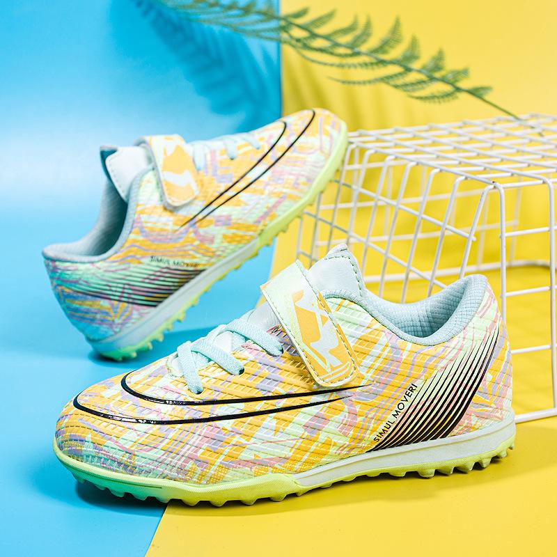 Buckle magic buckle free lace-up children's football shoes rubber broken nails training sole sneakers tf youth children students
