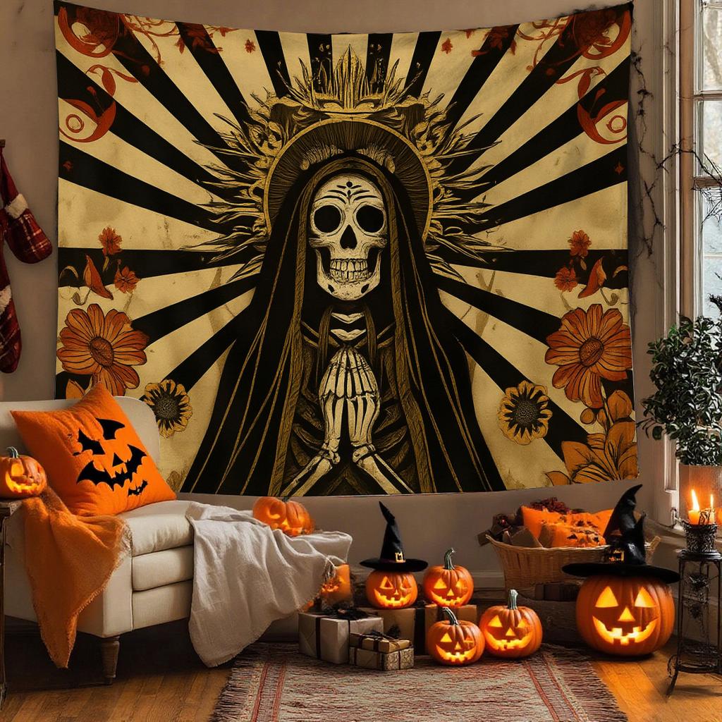 Premium Halloween Neon Forest Black Light Tapestry Glowing Pumpkin Wall Tapestry for Bedroom Living Room Home Wall Decor