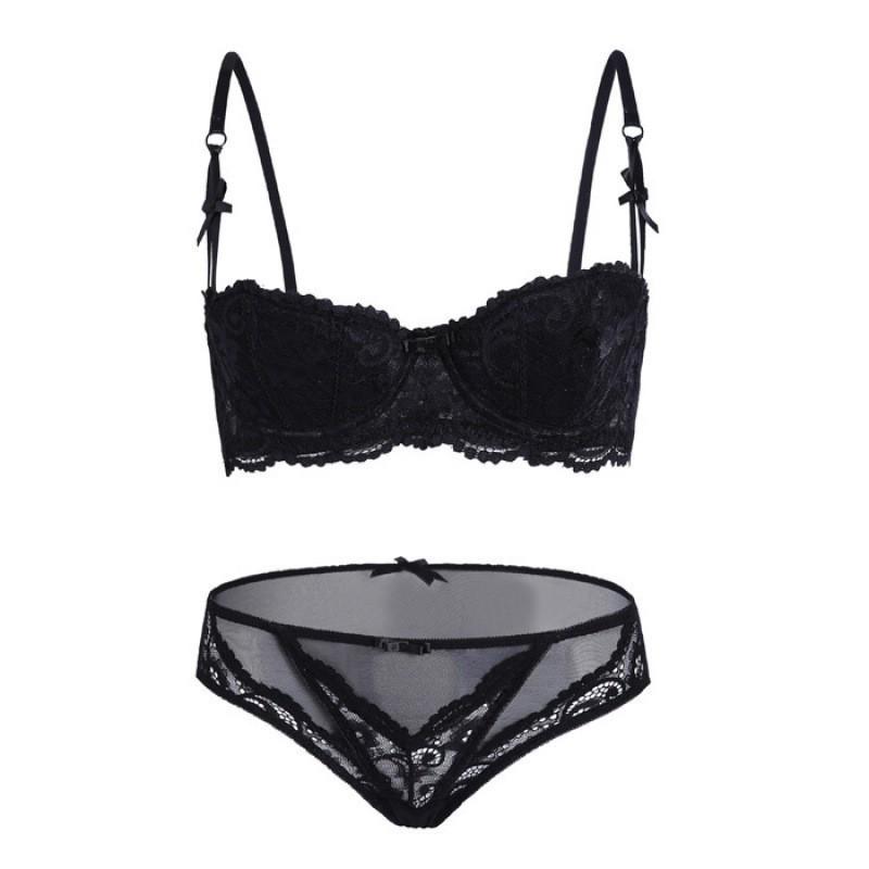 Desire Half-Cup Lace Lingerie Set - Comfortable, Wire-Free Bra with Adjustable Support