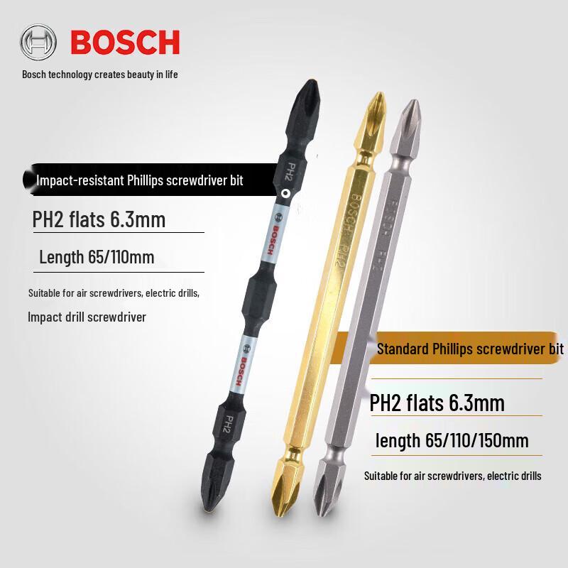 Bosch PH2 Double-Head Magnetic Impact Screwdriver Bit, 65mm CN plug (adapter included)