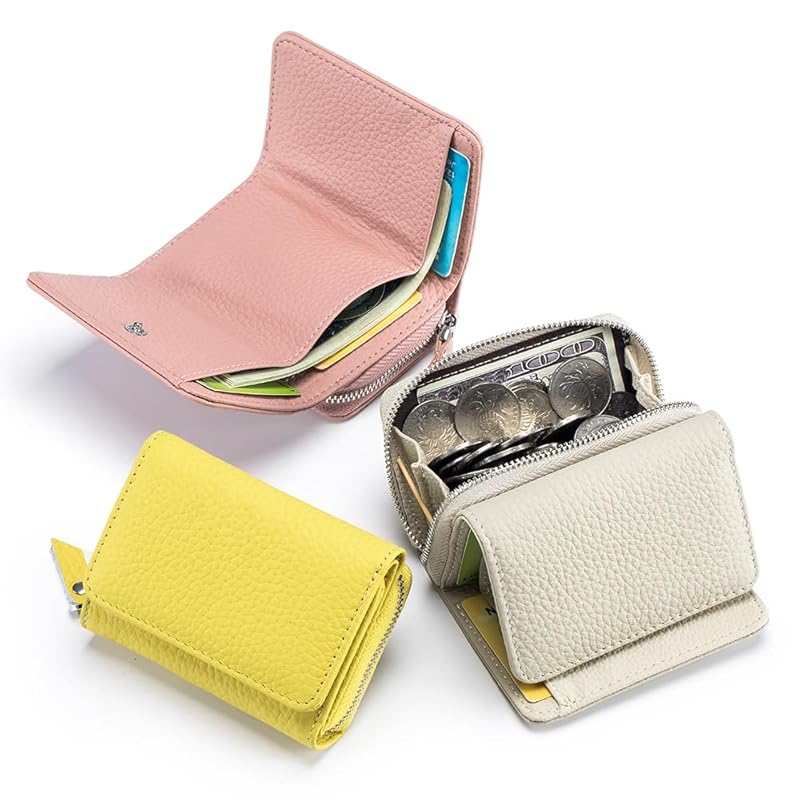Yocipa Genuine leather compact multifunctional Wallet ladies leather tri-fold mini wallet skimming prevention coin purse card holder Coin case small
