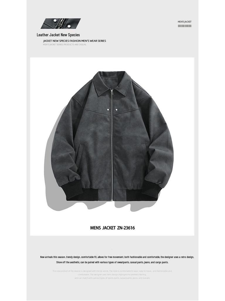 Men's American Retro Turn-Down Collar Leather Jacket - Autumn/Winter Loose Fit Trendy Outerwear