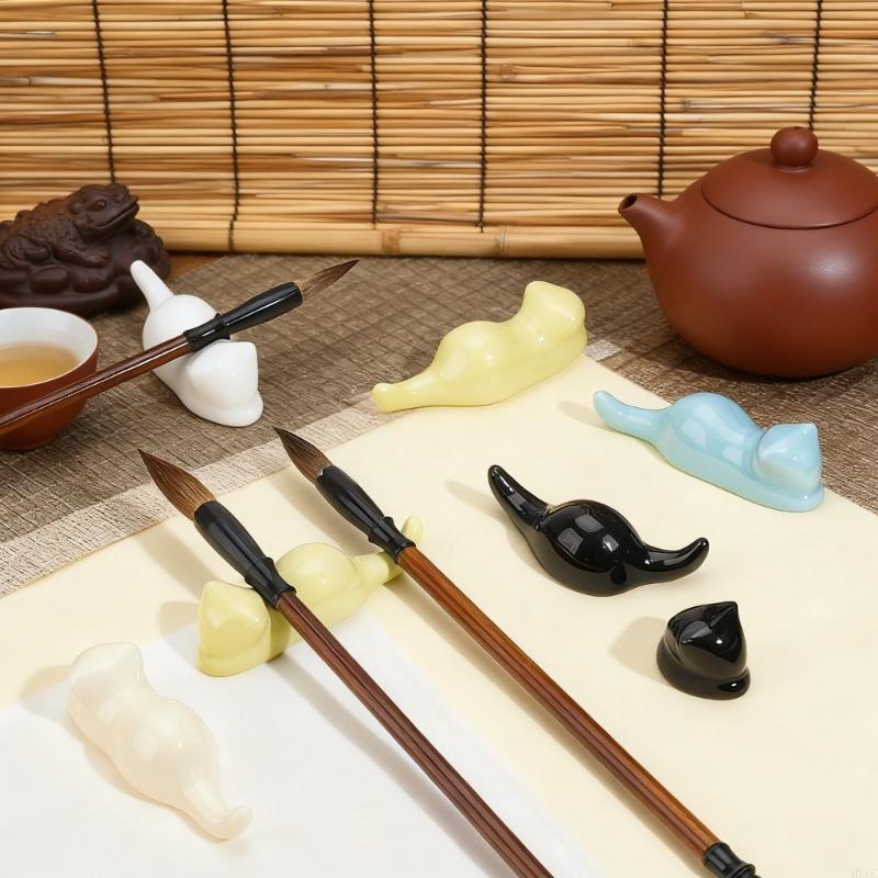 Pack Of 6 Ceramic Paint Brush Holders Cats Themed Desk Organizers For Artists Writers Makeup Tool Easy Cleaning HX6C