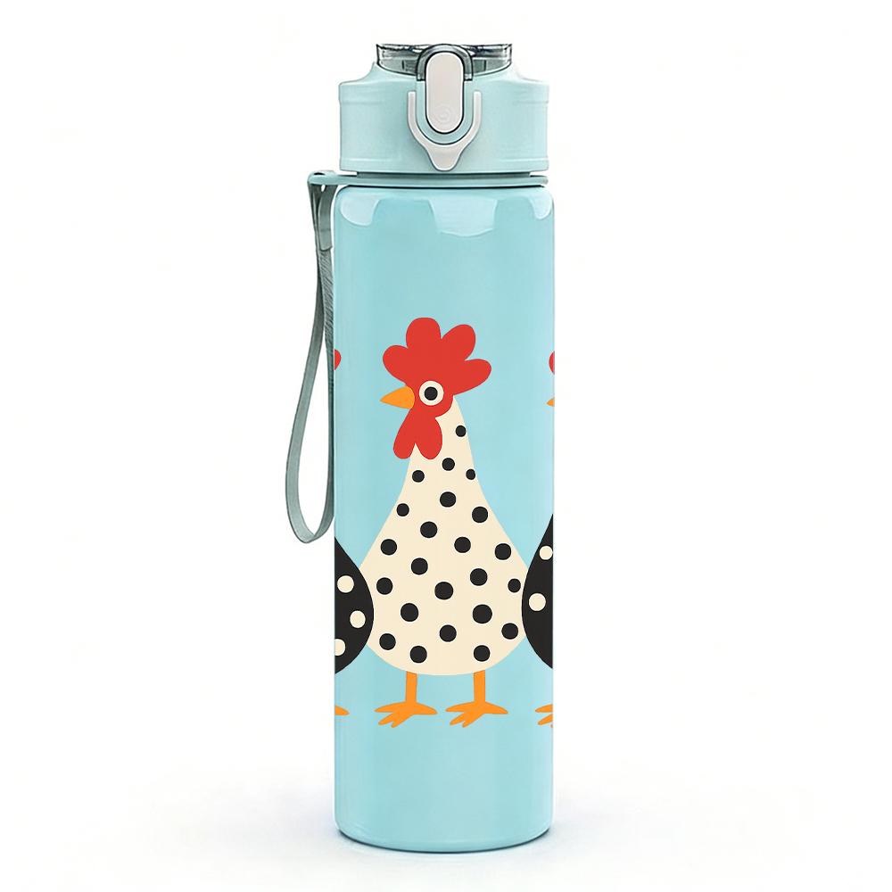 1PC Three Spotted Hen Figures 750ml Color Plastic Sports Water Bottle Leakproof Flip Straw Lid For Sports Office Home Use