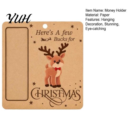 Christmas Tree Money Hanging Decor Wooden Holder, Vintage Cash Gift Holder Ornaments Decorative Envelope for with Santa/Snowman/Tree Pattern