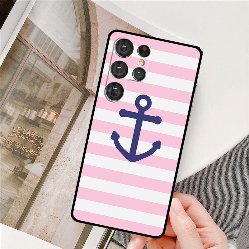 Stripes Anchor Boat Ship Phone Case For Samsung Galaxy S24 Ultra S9 S10 S20 S21 S22 S23 Plus S24 FE S25 Ultra Cover