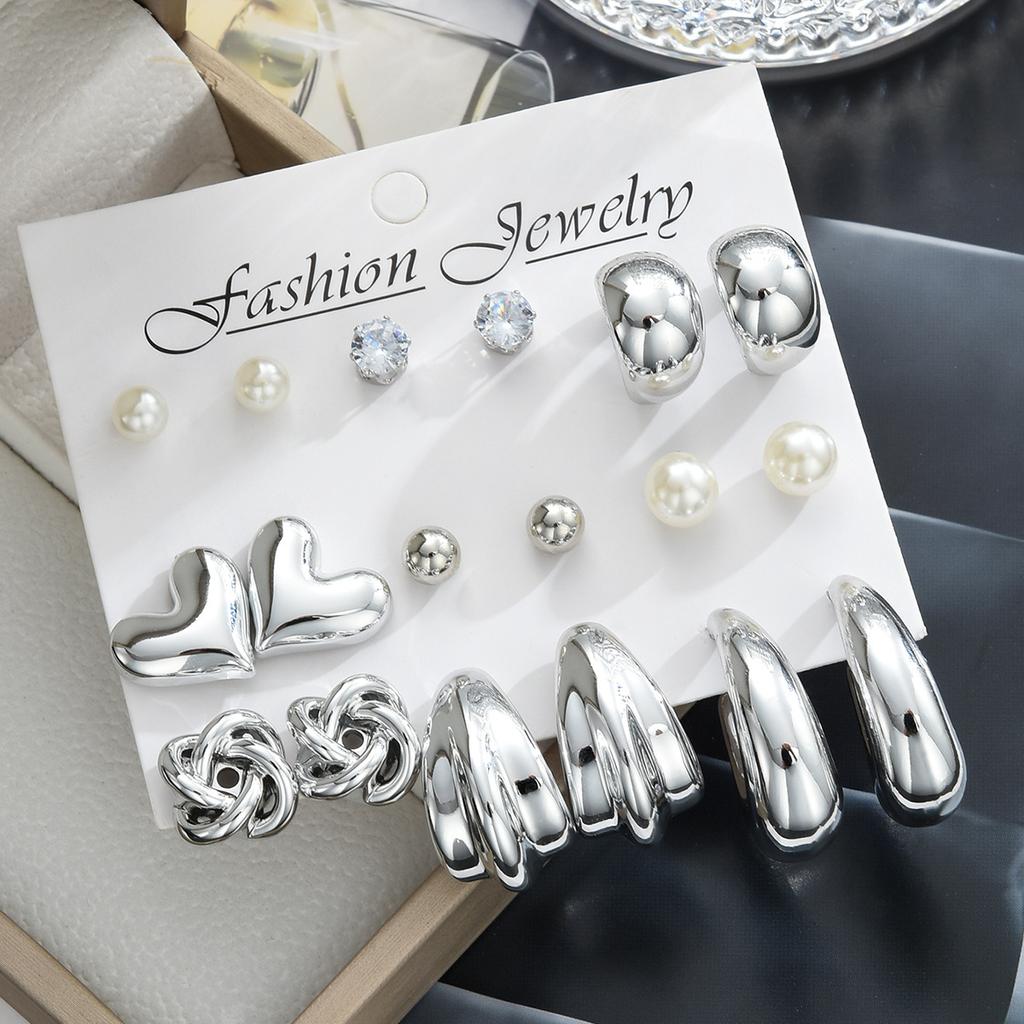 18pcs Minimalist Irregular Twist Heart  Earrings Set for Women Fashion Boho Zircon Studs Dating Vacation Daily Jewelry Gift