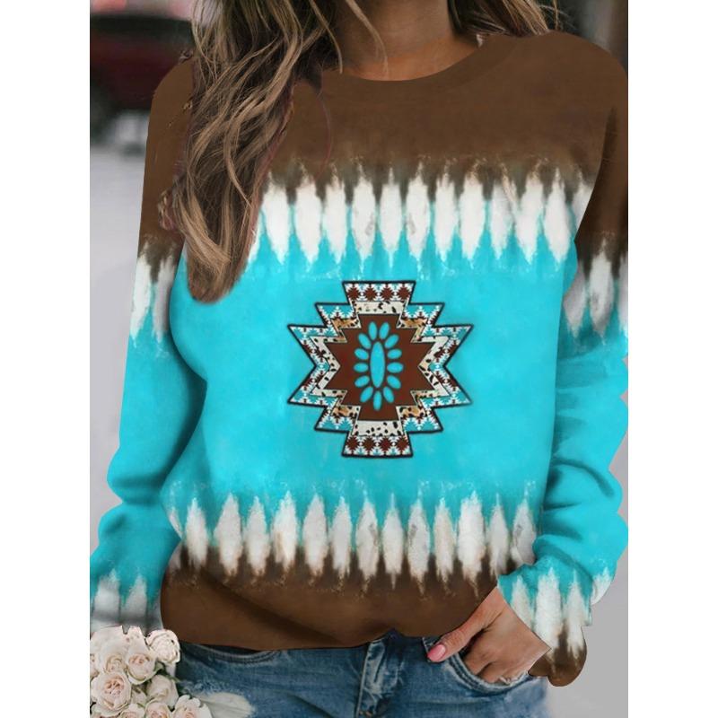 Outdoor Women's T-Shirt Casual Long Sleeve Pattern Print Street Crew Neck Fall Female Oversized Clothing Fashion T Shirts